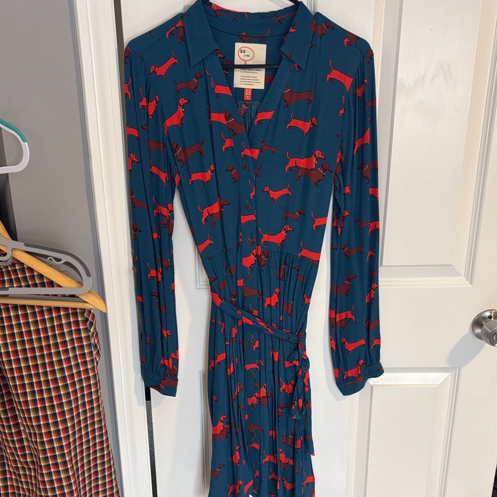 Anthropologie Blue and Red Dachshund Dress